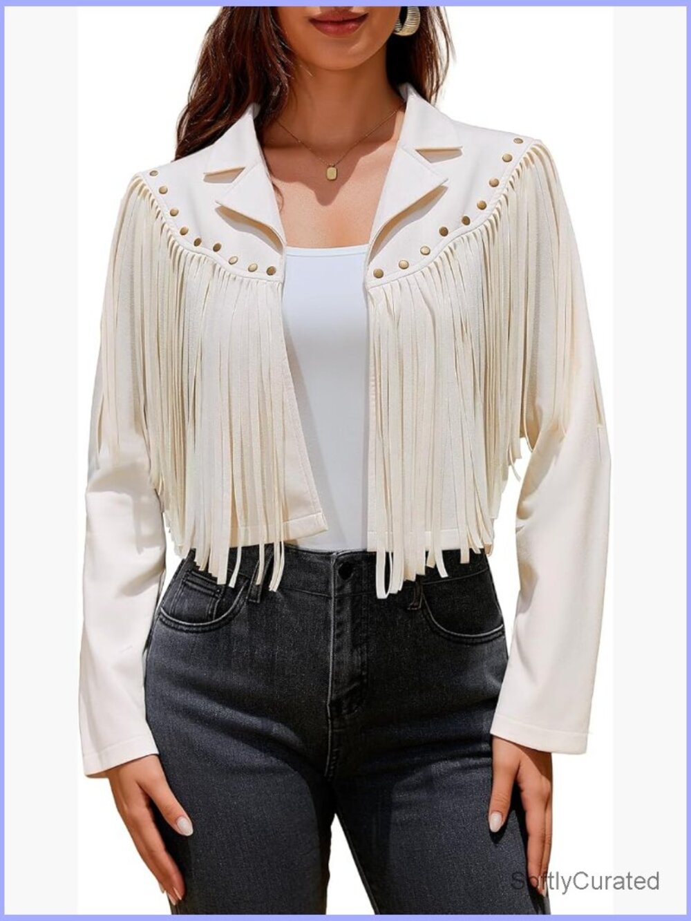 Fringe Faux Suede Leather Western Tassel Motorcycle Cropped Jacket